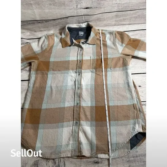 PrAna  Women's Plaid Flannel Snap -Up Shirt Brown Size L Casual Cozy Fall Winter - Picture 2 of 11